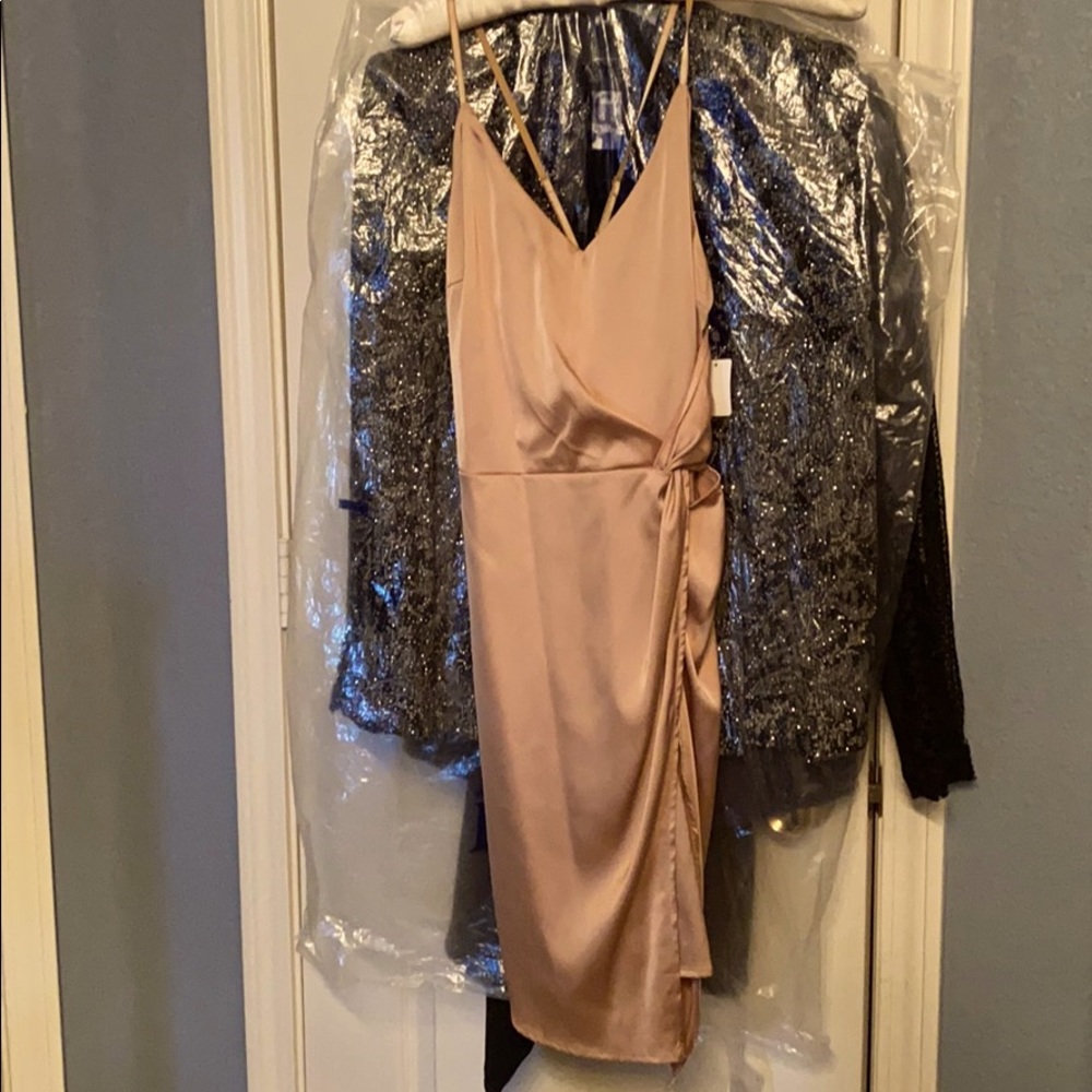 Gold satin wrap dress with Stretch size L